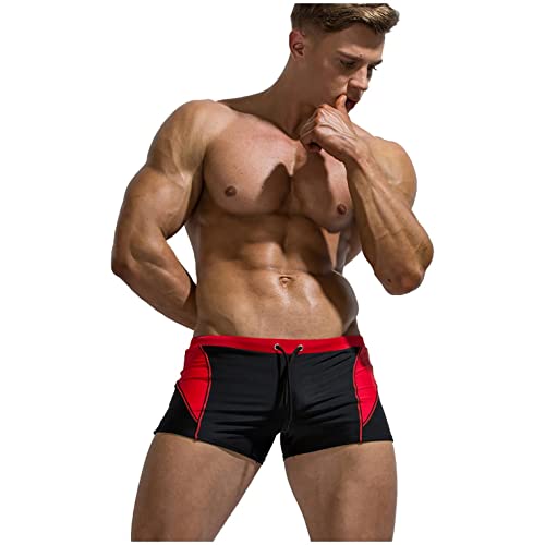 Celucke Herren Boxer Badehose Patchwork Badeshorts mit Taschen Sport Körperbetont Schwimmhose Baden Strand Shorts Schnelltrockend mit Kordelzug Boardshorts von Celucke