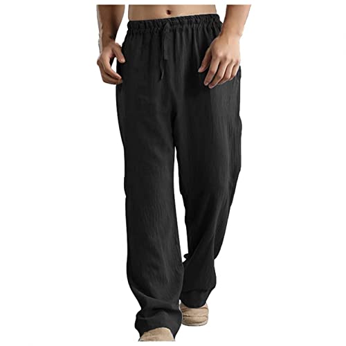 Celucke Herren Casual Strandhosen Leinen Hose Stoffhose Einfarbig Regular Fit, Leinenhose Männer Sommer Freizeithose Strand Urlaub Bequem Leichte Atmungsaktives von Celucke