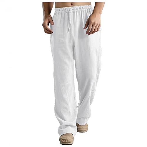 Celucke Herren Casual Strandhosen Leinen Hose Stoffhose Einfarbig Regular Fit, Leinenhose Männer Sommer Freizeithose Strand Urlaub Bequem Leichte Atmungsaktives von Celucke