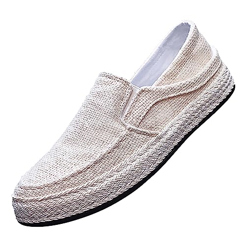 Celucke Herren Espadrilles Sommer Leinenschuhe Geflochtener Boden Atmungsaktiv Leicht Einfarbig Männer Slip On Slipper Flache Segeltuchschuhe Freizeitschuhe Sportschuhe von Celucke