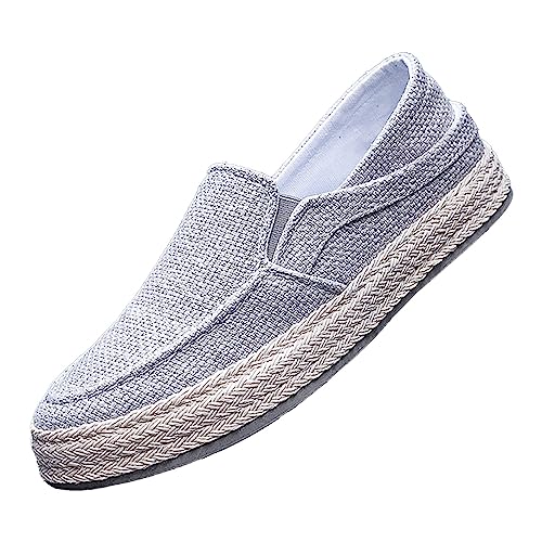 Celucke Herren Espadrilles Sommer Leinenschuhe Geflochtener Boden Atmungsaktiv Leicht Einfarbig Männer Slip On Slipper Flache Segeltuchschuhe Freizeitschuhe Sportschuhe von Celucke