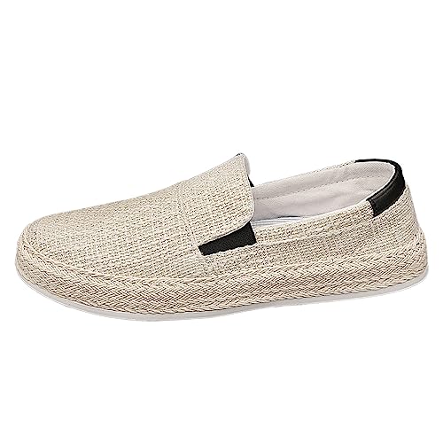 Celucke Herren Espadrilles Sommer Leinenschuhe Geflochtener Boden Atmungsaktiv Leicht Einfarbig Männer Slip On Slipper Flache Segeltuchschuhe Freizeitschuhe Sportschuhe von Celucke