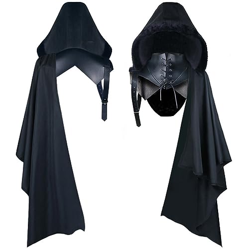 Celucke Herren Halloween Umhang mit Kapuze Party Teufel Anziehkostüm Vampir Umhang Mittelalter Retro Schwarz Einseitiger Umhang Unisex Kapuzenumhang Cosplay Cape Karneval Kostüm von Celucke