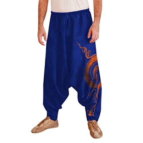 Celucke Herren Haremshose mit Gedruckten,Männer Pumphose Aladinhose Pluderhose Yoga Goa Hosen Baggy Freizeithose Blau von Celucke