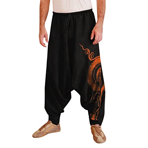 Celucke Herren Haremshose mit Gedruckten,Männer Pumphose Aladinhose Pluderhose Yoga Goa Hosen Baggy Freizeithose von Celucke