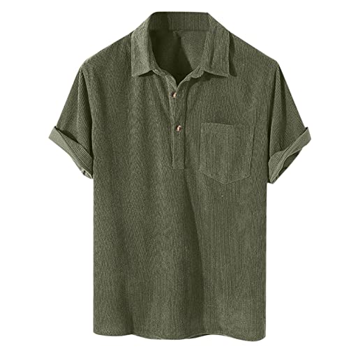 Celucke Herren Hemd Cordhemd Kurzarm Hemdbluse Sommerhemd Regular Fit T-Shirt Freizeithemd Hemden Männer Bluse Freizeit-Hemd Business Shirts (Army Green, S) von Celucke