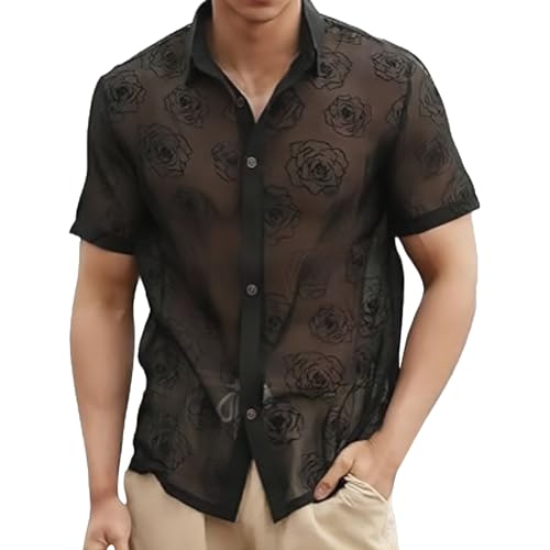 Celucke Herren Hemd Transparent Durchsichtiges Hemd aus Floralem Netz mit Kurzen Ärmeln und Ausschnitt Durchsichtiges Hemd Kurzarm Atmungsaktive Sommer Leichte Freizeithemd Celucke Herren Hemd Transparent Durchsichtiges Hemd aus Floralem Netz mit Kurzen Ärmeln und Ausschnitt Durchsichtiges Hemd Kurzarm Atmungsaktive Sommer Leichte Freizeithemd von Celucke