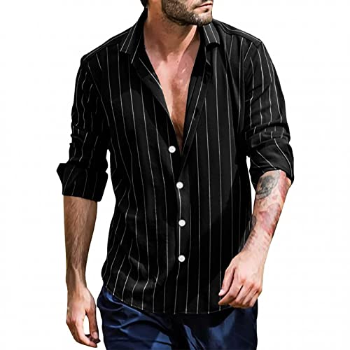 Celucke Herren Hemden Langarm Hemd Sommer Streifen Langarmhemd Freizeithemden Reverskragen Sommerhemd mit Tasten Casual Loose Shirt Strandhemden Strand von Celucke