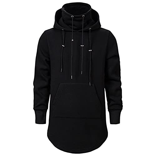 Celucke Herren Hoodie Lang Kapuzenpullover Hoher Kragen Pulli Sweatshirt mit Tunnelzug Übergangspullover Einfarbig Casual Verlängerter Saum Tops Celucke Herren Hoodie Lang Kapuzenpullover Hoher Kragen Pulli Sweatshirt mit Tunnelzug Übergangspullover Einfarbig Casual Verlängerter Saum Tops von Celucke
