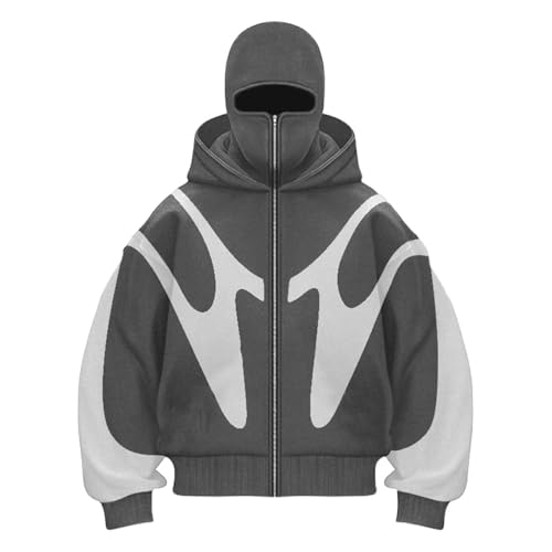 Celucke Herren Hoodie mit Reißverschluss Face Maske Kapuzenpullover Winter Schwarz Sweatshirt Jacke mit Maske Und Tasche Hooded Casual Pullover Lose Fit Hoody Sweatjacke Männer Sport Kapuzenpulli von Celucke