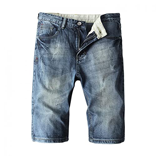 Celucke Herren Jeans Short Kurze Hose Destroy Designer Sommer Bermuda Straight-Cut Freizeithose Clubwear Modern Täglichen Casual Denim Slim Fit (Blau, W40) von Celucke