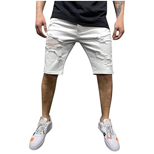 Celucke Herren Jeans Shorts Kurze Hose Sommer Bermuda Mit Destroyed-Optik, Männer Jeanshose Label Moderne Denim Slim Fit Mix (Weiß, W32) von Celucke