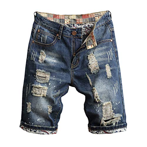 Celucke Herren Jeans Shorts Patches Kurze Hose Sommer Bermuda Denim im Used-Look, Männer Vintage Jeanshose Label Moderne Slim Fit Mix (Blau, W29) von Celucke