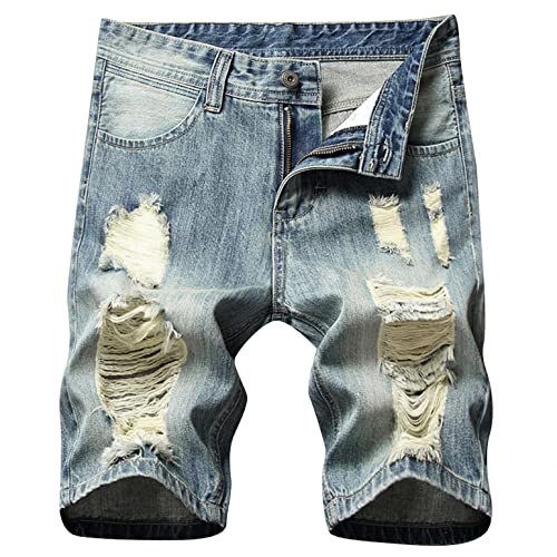 Celucke Herren Jeans Shorts Patches Kurze Hose Sommer Bermuda Denim im Used-Look, Männer Vintage Jeanshose Label Moderne Slim Fit Mix (Blau, W31) von Celucke