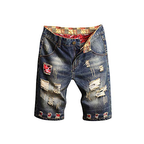 Celucke Herren Jeans Shorts Patches Kurze Hose Sommer Bermuda Denim im Used-Look, Männer Vintage Jeanshose Label Moderne Slim Fit Mix (Grau, W28) von Celucke