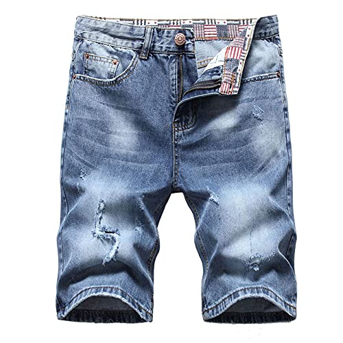 Celucke Herren Jeans Shorts Patches Kurze Hose Sommer Bermuda Denim im Used-Look, Männer Vintage Jeanshose Label Moderne Slim Fit Mix (Grau, W40) von Celucke