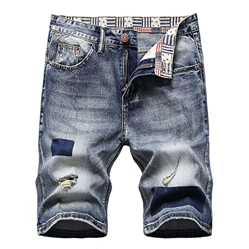 Celucke Herren Jeans Shorts Patches Kurze Hose Sommer Bermuda Denim im Used-Look, Männer Vintage Jeanshose Label Moderne Slim Fit Mix (Grau, W40) von Celucke