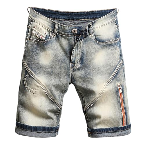 Celucke Herren Jeans Shorts Patches Kurze Hose Sommer Bermuda Denim im Used-Look, Männer Vintage Jeanshose Label Moderne Slim Fit Mix Celucke Herren Jeans Shorts Patches Kurze Hose Sommer Bermuda Denim im Used-Look, Männer Vintage Jeanshose Label Moderne Slim Fit Mix von Celucke