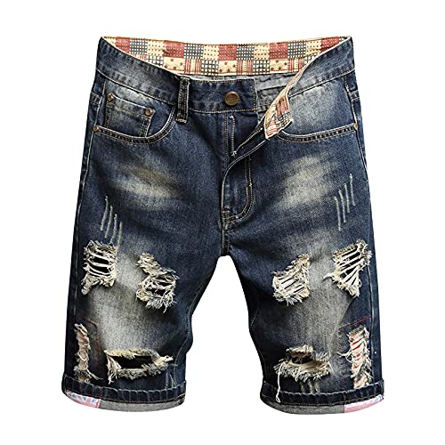 Celucke Herren Jeans Shorts Patches Kurze Hose Sommer Bermuda Denim im Used-Look, Männer Vintage Jeanshose Label Moderne Slim Fit Mix von Celucke