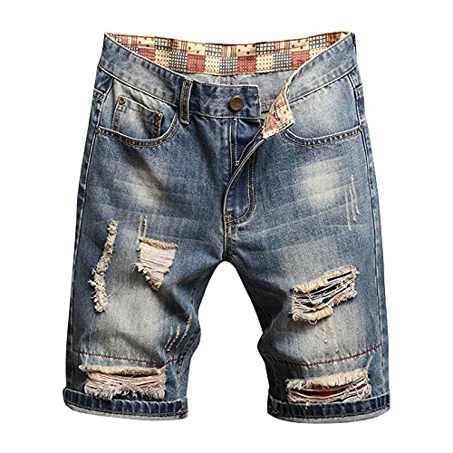 Celucke Herren Jeans Shorts Patches Kurze Hose Sommer Bermuda Denim im Used-Look, Männer Vintage Jeanshose Label Moderne Slim Fit Mix von Celucke