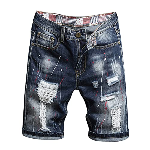 Celucke Herren Jeans Shorts Patches Kurze Hose Sommer Bermuda Denim im Used-Look, Männer Vintage Jeanshose Label Moderne Slim Fit Mix von Celucke