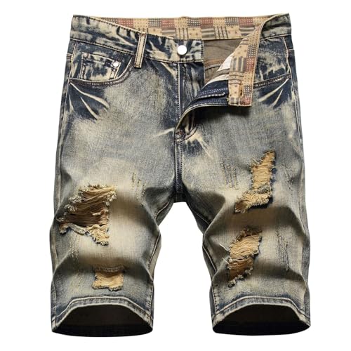 Celucke Herren Jeans Shorts Patches Kurze Hose Sommer Bermuda Denim im Used-Look, Männer Vintage Jeanshose Label Moderne Slim Fit Mix von Celucke