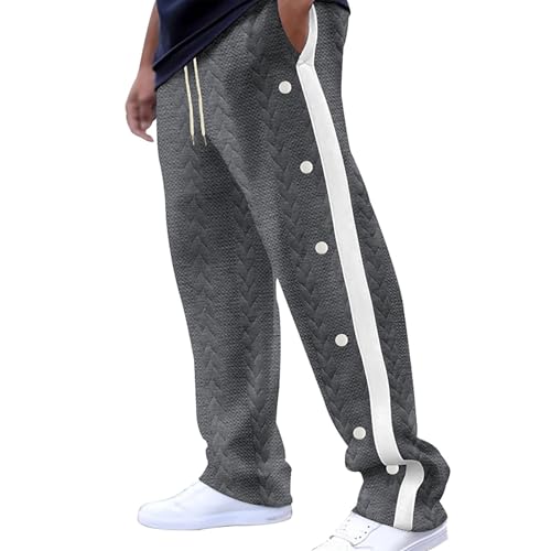 Celucke Herren Jogginghose Herrenhose mit Weitem Bein und Farbblock Jacquard Knöpfen Sweatpants Baumwolle Gestrickter Jacquard Winter Warme Sweathose Lange Sporthose Jogging Hose von Celucke