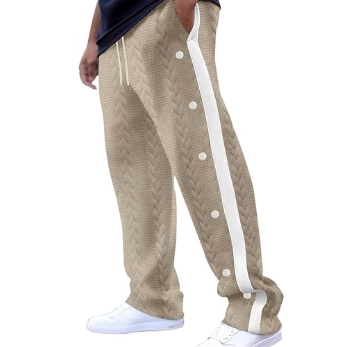 Celucke Herren Jogginghose Herrenhose mit Weitem Bein und Farbblock Jacquard Knöpfen Sweatpants Baumwolle Gestrickter Jacquard Winter Warme Sweathose Lange Sporthose Jogging Hose von Celucke