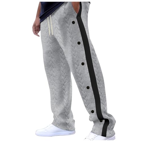 Celucke Herren Jogginghose Herrenhose mit Weitem Bein und Farbblock Jacquard Knöpfen Sweatpants Baumwolle Gestrickter Jacquard Winter Warme Sweathose Lange Sporthose Jogging Hose von Celucke