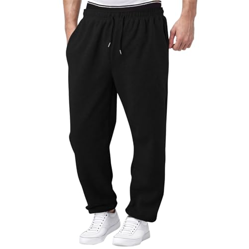 Celucke Herren Jogginghose mit Elastischem Bund Kordelzug Lose Weites Bein Lang Fleece Sporthose Freizeithose Winter Dicke Sweathose Einfarbig Track Pants High Waist Hosen mit Taschen von Celucke