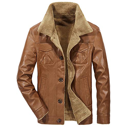 Celucke Herren Lederjacke Bikerjacke mit Teddyfutter und Muti Pocket,Männer Bomberjacke Winterjacke Kunstleder Jacke von Celucke