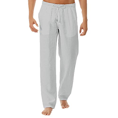Celucke Herren Leinenhose Stoffhose Regular Fit mit Kordelzug Straight Einfarbig Freizeithose Männer Casual Strandhosen Leinen Hose Mode Sommerhose Bequem Leichte Atmungsaktives (Grau, XL) von Celucke
