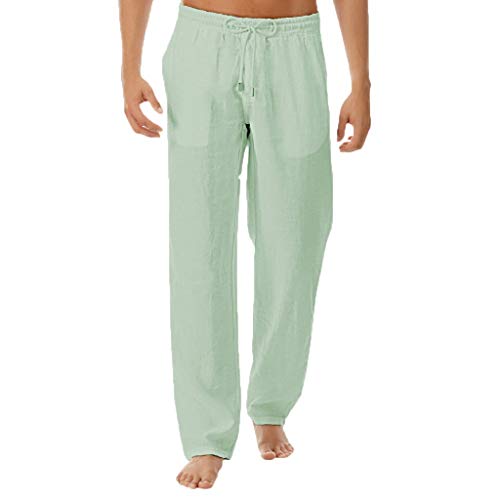 Celucke Herren Leinenhose Stoffhose Regular Fit mit Kordelzug Straight Einfarbig Freizeithose Männer Casual Strandhosen Leinen Hose Mode Sommerhose Bequem Leichte Atmungsaktives (Grün, XXL) von Celucke