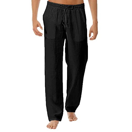 Celucke Herren Leinenhose Stoffhose Regular Fit mit Kordelzug Straight Einfarbig Freizeithose Männer Casual Strandhosen Leinen Hose Mode Sommerhose Bequem Leichte Atmungsaktives (Weiß, XL) von Celucke