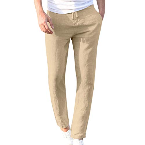 Celucke Herren Leinenhose Straight Einfarbig Stoffhose Regular Fit mit Kordelzug, Männer Casual Strandhosen Leinen Hose Mode Sommerhose Herbst Freizeithose Bequem Leichte von Celucke