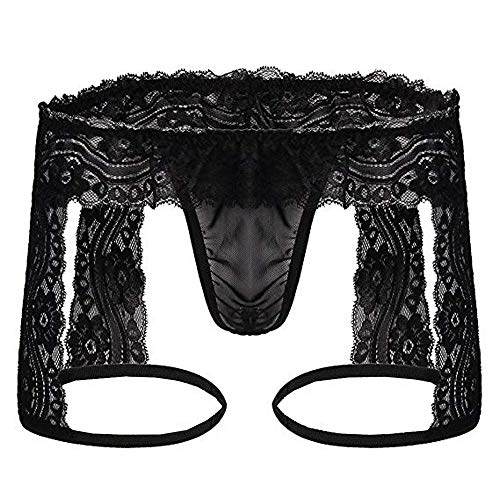 Celucke Herren Mode T-Back Unterwäsche,Herren Sissy Unterwäsche Spitze Thong Enhance Pouch Bikini aushöhlen Briefs Hosen von Celucke