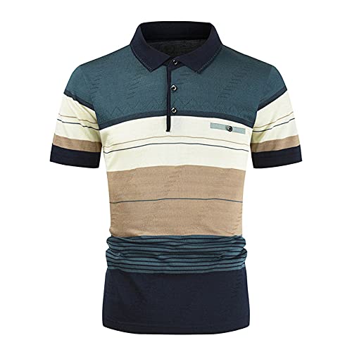 Celucke Herren Poloshirt Streifen Druck Kurzarm Sommer T-Shirts Reverskragen mit Taschen Freizeit Polohemd Atmungsaktives Tops Celucke Herren Poloshirt Streifen Druck Kurzarm Sommer T-Shirts Reverskragen mit Taschen Freizeit Polohemd Atmungsaktives Tops von Celucke