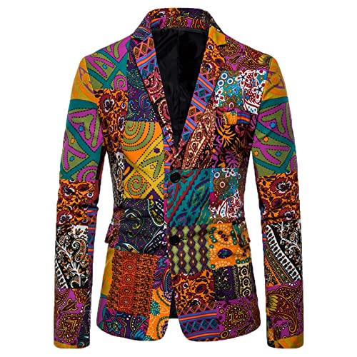 Celucke Herren Sakko Sportlich Freizeit Blazer Regular Fit Multi Pocket Vintage Print Anzug Lässig Business Anzugjacke 3XL von Celucke