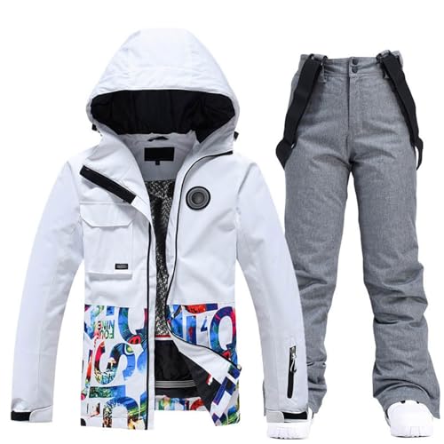 Celucke Herren Skijacke Skihose Set Skianzug 2 teilig Schneeanzug Atmungsaktiv Winddichte Schneehose Schneejacke mit Abnehmbare Kapuzen zum Skifahren Snowboarden Skisuit von Celucke