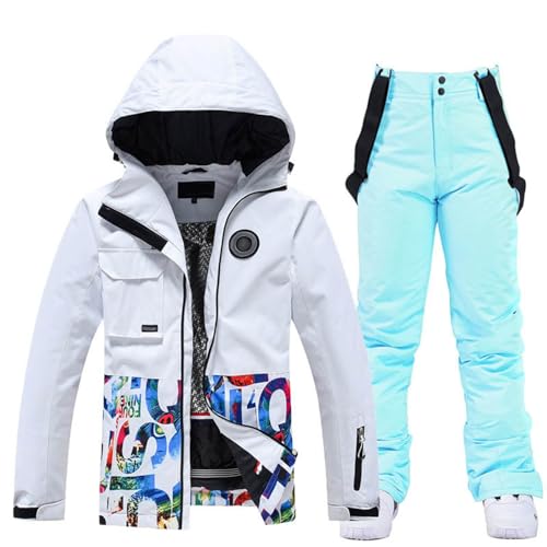 Celucke Herren Skijacke Skihose Set Skianzug 2 teilig Schneeanzug Atmungsaktiv Winddichte Schneehose Schneejacke mit Abnehmbare Kapuzen zum Skifahren Snowboarden Skisuit von Celucke