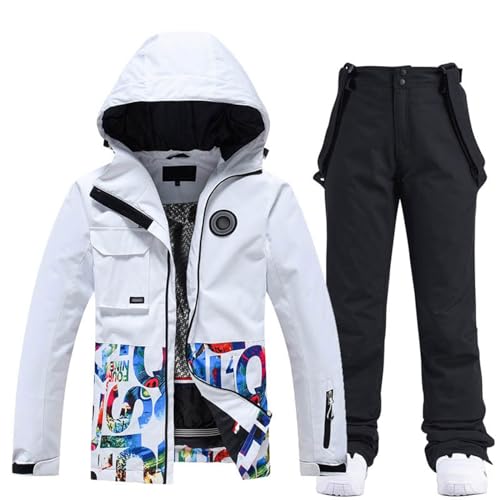 Celucke Herren Skijacke Skihose Set Skianzug 2 teilig Schneeanzug Atmungsaktiv Winddichte Schneehose Schneejacke mit Abnehmbare Kapuzen zum Skifahren Snowboarden Skisuit von Celucke