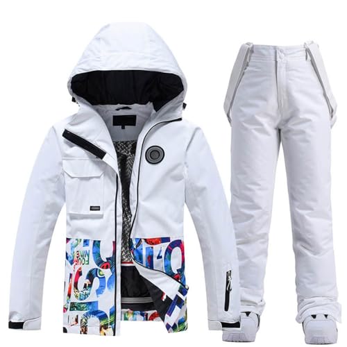 Celucke Herren Skijacke Skihose Set Skianzug 2 teilig Schneeanzug Atmungsaktiv Winddichte Schneehose Schneejacke mit Abnehmbare Kapuzen zum Skifahren Snowboarden Skisuit von Celucke