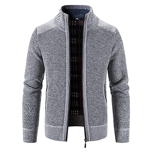 Celucke Herren Strickjacke Cardigan Feinstrick Übergangsjacke mit Stehkragen und Reißverschluss Winter Strickmantel Lang Ärmel Jacke Männer von Celucke