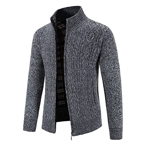 Celucke Herren Strickjacke Jacke mit Kapuze Warm Cardigan Zipper Strick Pullover Kapuzenpullover Pulli Herbst und Winter Übergangsjacke(Dunkelgrau,L) von Celucke