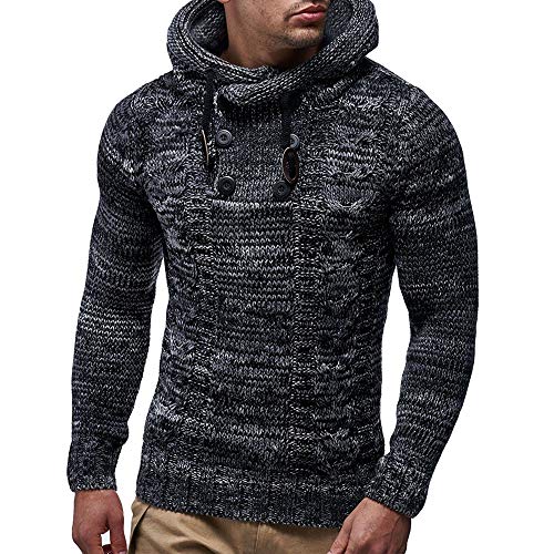 Celucke Herren Strickpullover Kapuze mit Kordelband und Knopfleisten,Winter Warm Pulli Langarm Pullover Casual Sweatshirt Winterpullover von Celucke