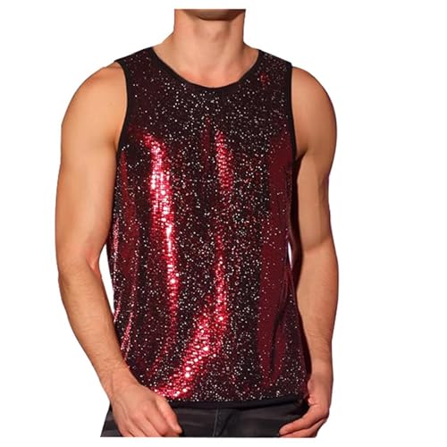 Celucke Herren Tank Top Glänzend Sommer Tanktop Ärmellos Hemd Pailletten Tshirt Achselshirt Freizeit Tanktops Tankshirt Männer Unterhemden Weste Disco Party Kostüm Shirts von Celucke