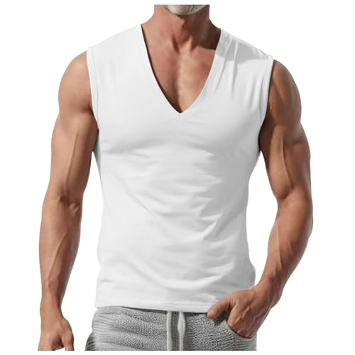 Celucke Herren Tank Top Sommer Tanktop Ärmellos Hemd mit V-Ausschnitt T-Shirt Laufshirt Freizeit Tanktops Tankshirt Männer Unterhemd Bodybuilding Shirt Work Out Top von Celucke