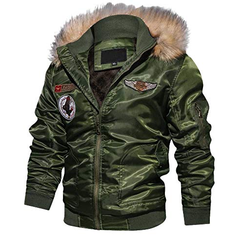 Celucke Herren Winterjacke Bomberjacke Cargojacke mit Reißverschluss, Logo, Kapuze und Kunstfell-Futter von Celucke