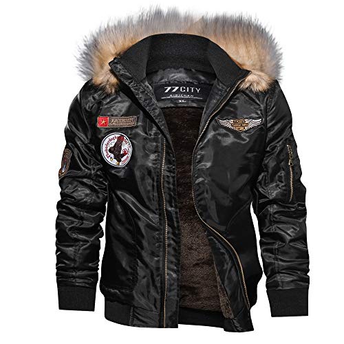 Celucke Herren Winterjacke Bomberjacke Cargojacke mit Reißverschluss, Logo, Kapuze und Kunstfell-Futter Celucke Herren Winterjacke Bomberjacke Cargojacke mit Reißverschluss, Logo, Kapuze und Kunstfell-Futter von Celucke