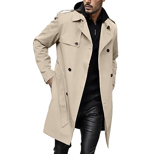 Celucke Herren Zweireiher Trenchcoat Lang Mantel mit Gürtel Mode Herbst Einfarbig Reverstasche Leichter Slim Fit Wintermantel Windbreaker Übergangsjacke Männer Herrenmantel Celucke Herren Zweireiher Trenchcoat Lang Mantel mit Gürtel Mode Herbst Einfarbig Reverstasche Leichter Slim Fit Wintermantel Windbreaker Übergangsjacke Männer Herrenmantel von Celucke